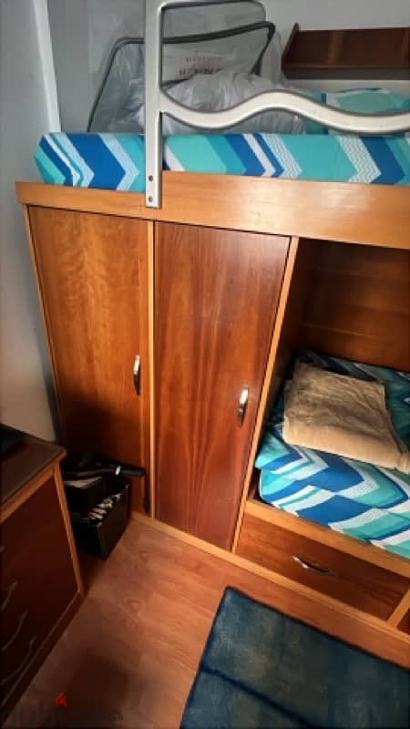 bunk beds (including 2 built in closets) + drawers + shelves 2