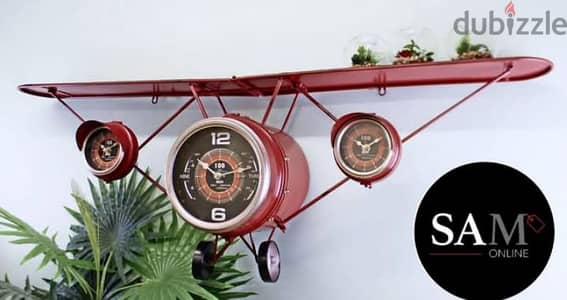 Metal Aeroplane Plane Shelf With 3 Clocks