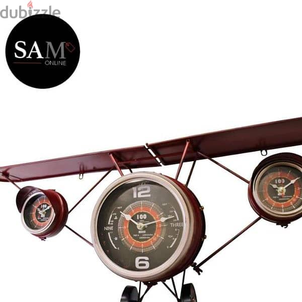 Metal Aeroplane Plane Shelf With 3 Clocks 1