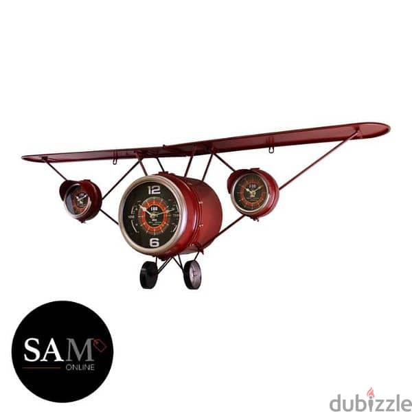 Metal Aeroplane Plane Shelf With 3 Clocks 3