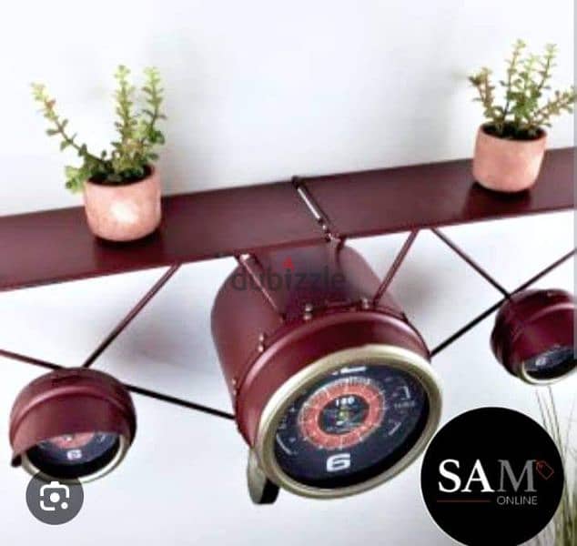 Metal Aeroplane Plane Shelf With 3 Clocks 5