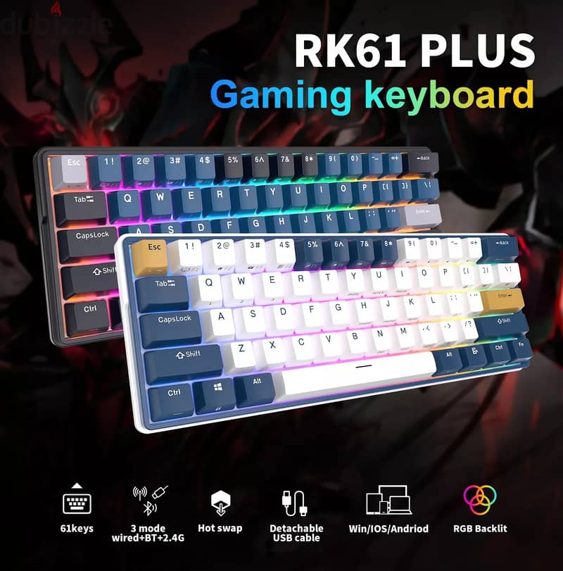 Royal Kludge RK61 Triple RGB 61-Keys Hot-Swappable Mechanical 60% 0