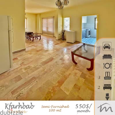 Kfarehbab | Semi-Furnished/Equipped/Decorated 100m² | Catchy Rental