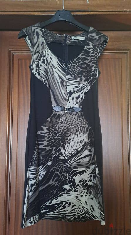 Black dress with brownish design, size 38 0