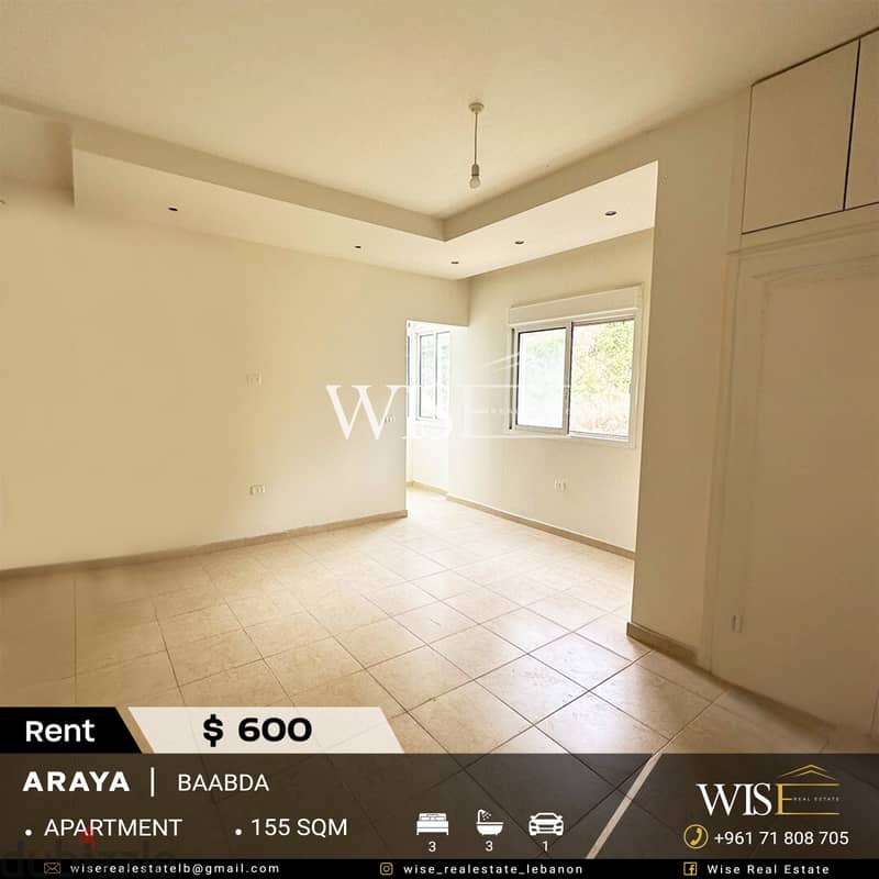  155 SQM Apartment for RENT in Araya-Baabda! 0