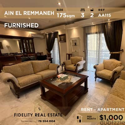 Apartment for rent in Ain El Remmaneh  Furnished AA115