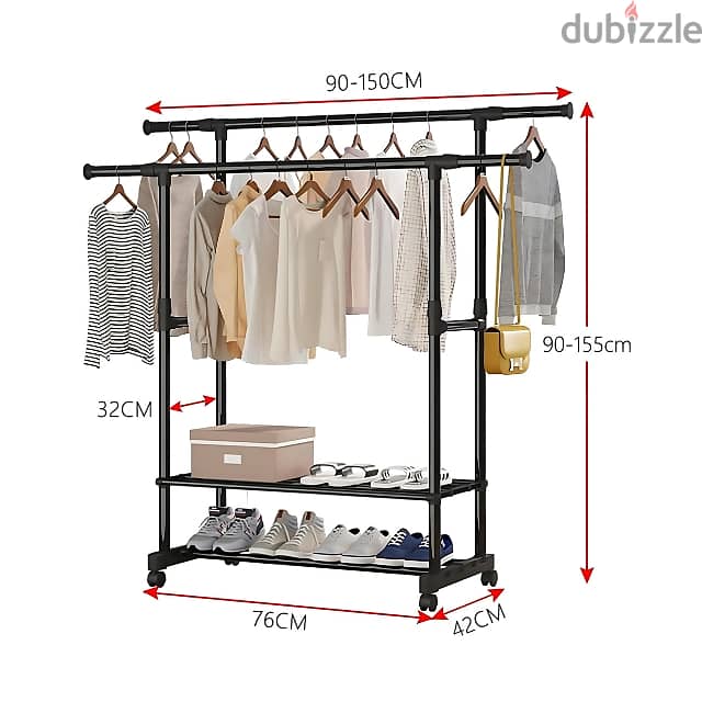 Portable Clothes Rack with Adjustable Rods and Shoe Shelves 9