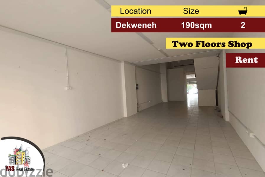 Dekweneh 190m2 | Two Floors Shop | Rent | Perfect Investment | AA | 0