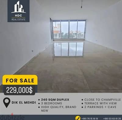 Dik El Mehdi Modern 240 sqm Duplex Brand New