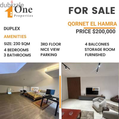 DUPLEX FOR SALE IN QORNET EL HAMRA