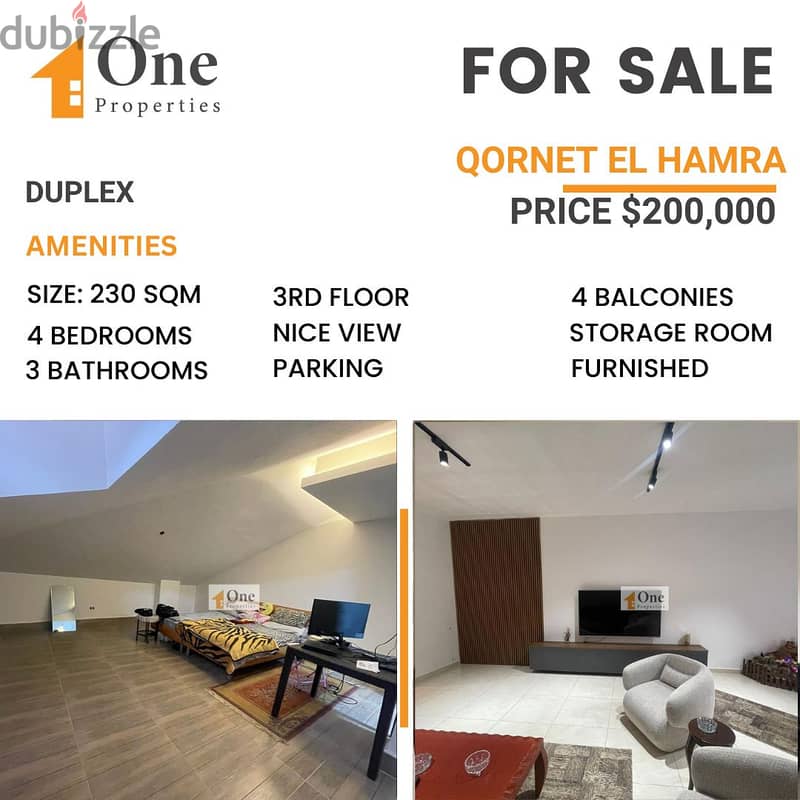 DUPLEX FOR SALE IN QORNET EL HAMRA 0