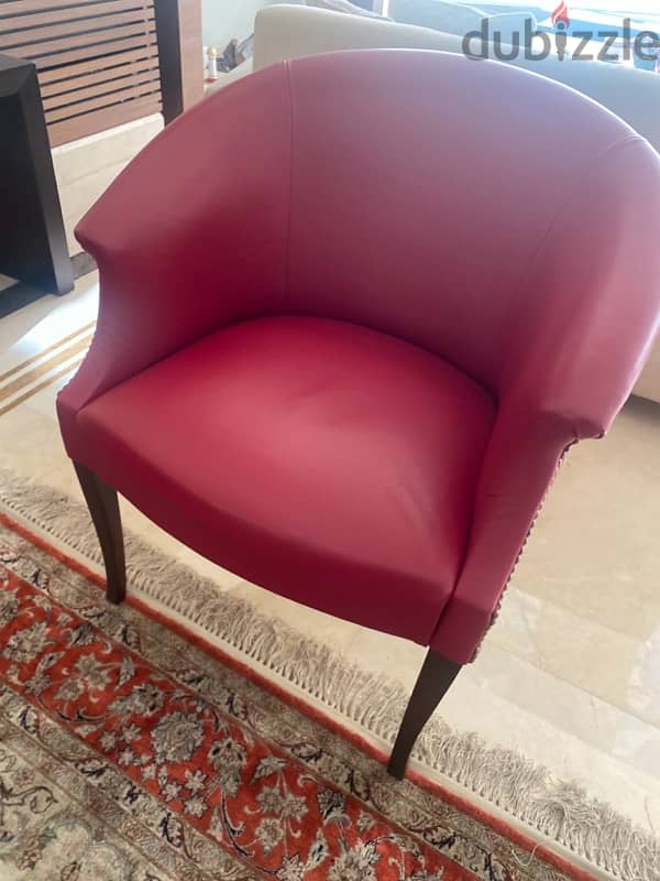 two real leather red fauteuil 0