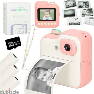 INSTANT CAMERA THERMAL PRINTER + PAPER ROLLS SD CARD 32GB PINK