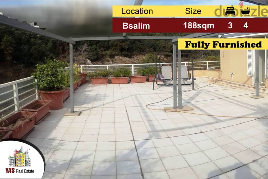 Bsalim 188m2 | 190m2 Terrace | Furnished | Quiet Street |Shared PoolPA 0