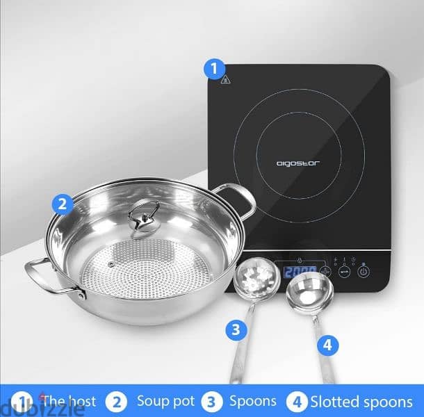 Aigostar bluefirr 2000 W, induction cooker set+ pot spoons/3$ delivery 5