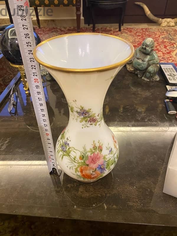 OPALINE GLASS BALUSTER VASE DECORATED WITH POLYCHROME FLOWER - 0