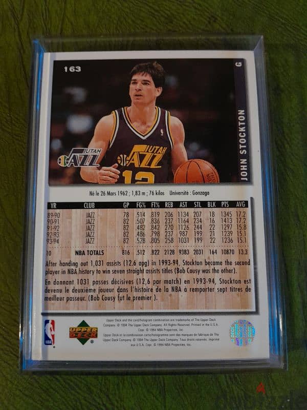 John Stockton Utah Jazz gem mint card licensed 1994 1