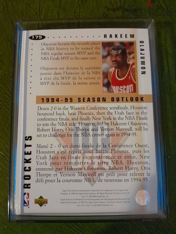 Hakeem Huston Rockets gem mint licensed trading card 1994 1