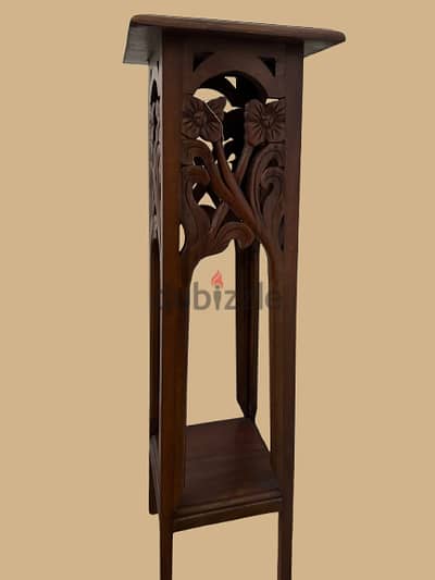 Floral Carved Wooden Plant Stand