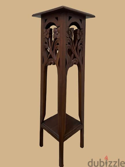 Floral Carved Wooden Plant Stand 1