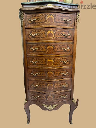 Marquetry Tallboy with Marble Top