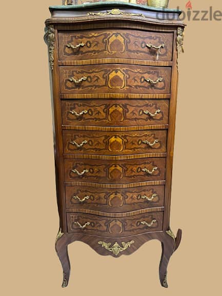 Marquetry Tallboy with Marble Top 0