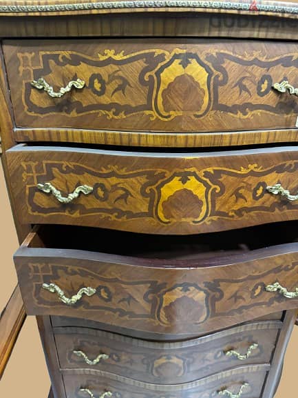 Marquetry Tallboy with Marble Top 4