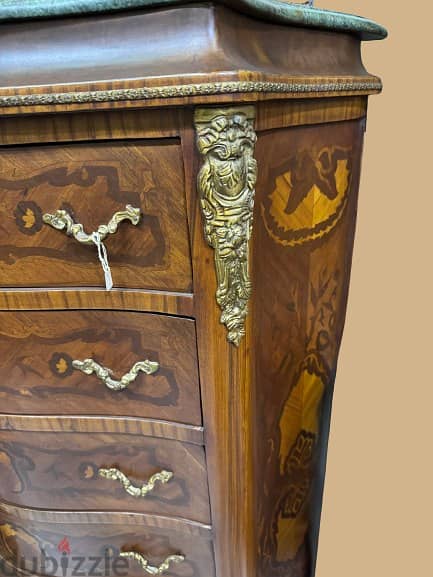 Marquetry Tallboy with Marble Top 5