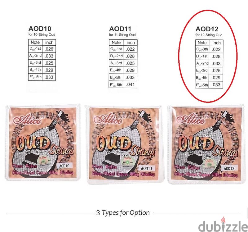 Alice AOD12 12-String Oud Strings Set (G-D-A-E-B-F) Nylon Oud Strings 2