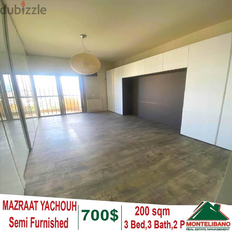 200 sqm Semi Furnished Apartment for rent in Mazraat Yachouh with nice 0