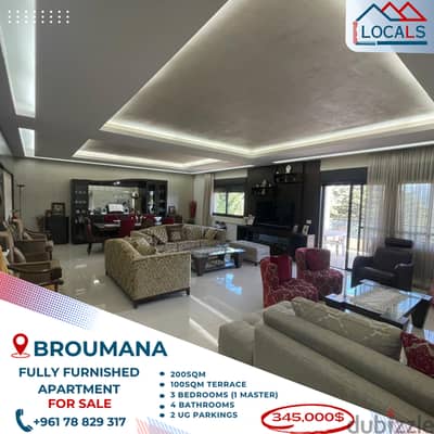 Fully Furnished 200 SQM Apartment For Sale in Ouyoun Broumana