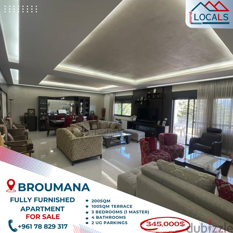 Fully Furnished 200 SQM Apartment For Sale in Ouyoun Broumana 0