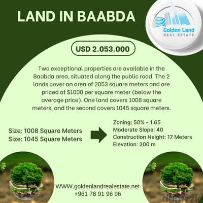 2053 SQM Two Lands in Baabda Overlooking the Mountains