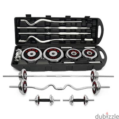 York Fitness Chrome Dumbbell and Barbell Set with Carry Case | 50 Kg