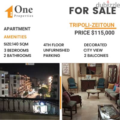 APARTMENT FOR SALE IN TRIPOLI-ZEITOUN