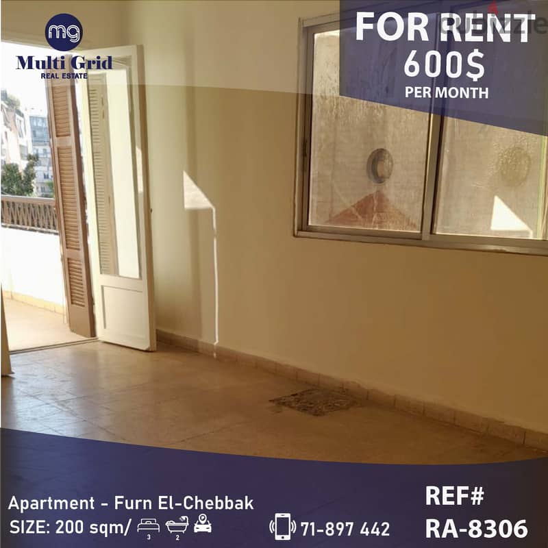 RA-8306 / Apartment for Rent in Furn El-Chebbak , 0