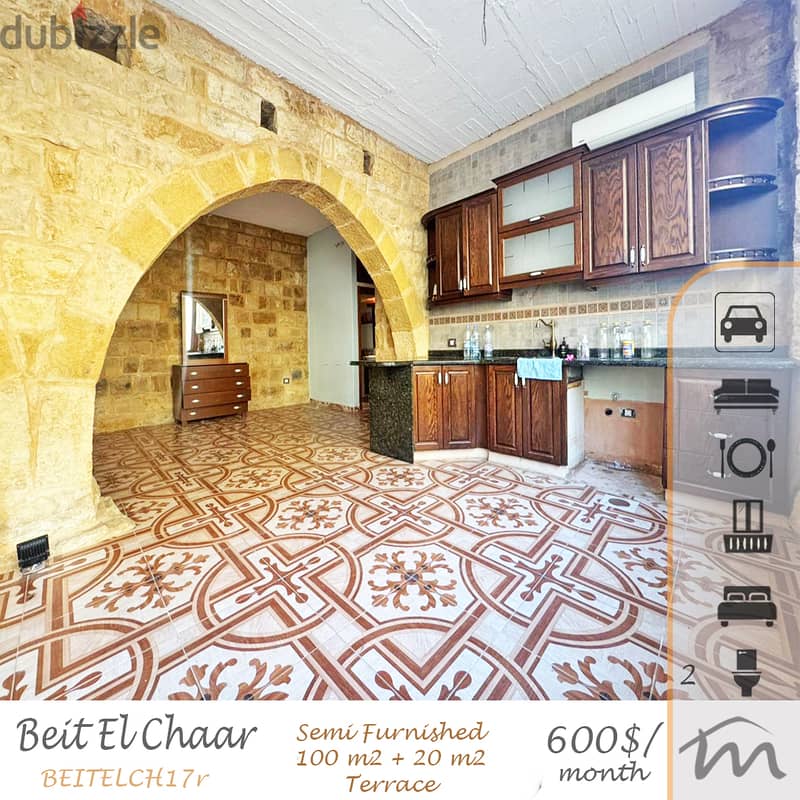 Beit El Chaar | Charming 100m² + 20m² Terrace | 1 Bedroom Apartment 0