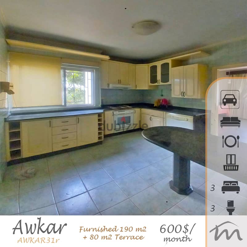 Awkar | Furnished 190m² + 80m² Terrace | 3 Bedrooms Apartment | Catch 0