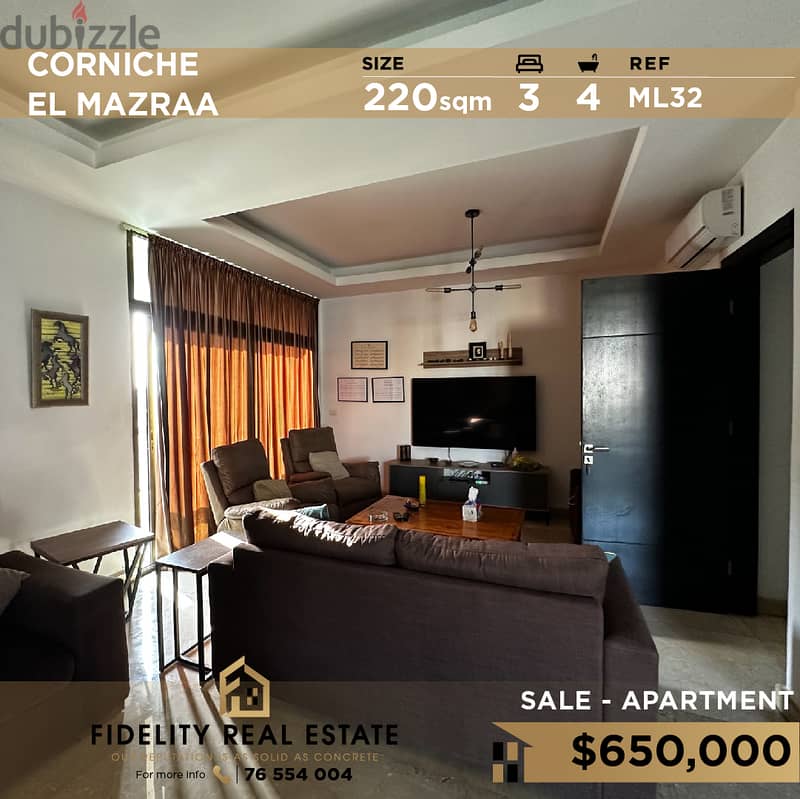 Apartment for sale in Corniche el mazraa ML32 0