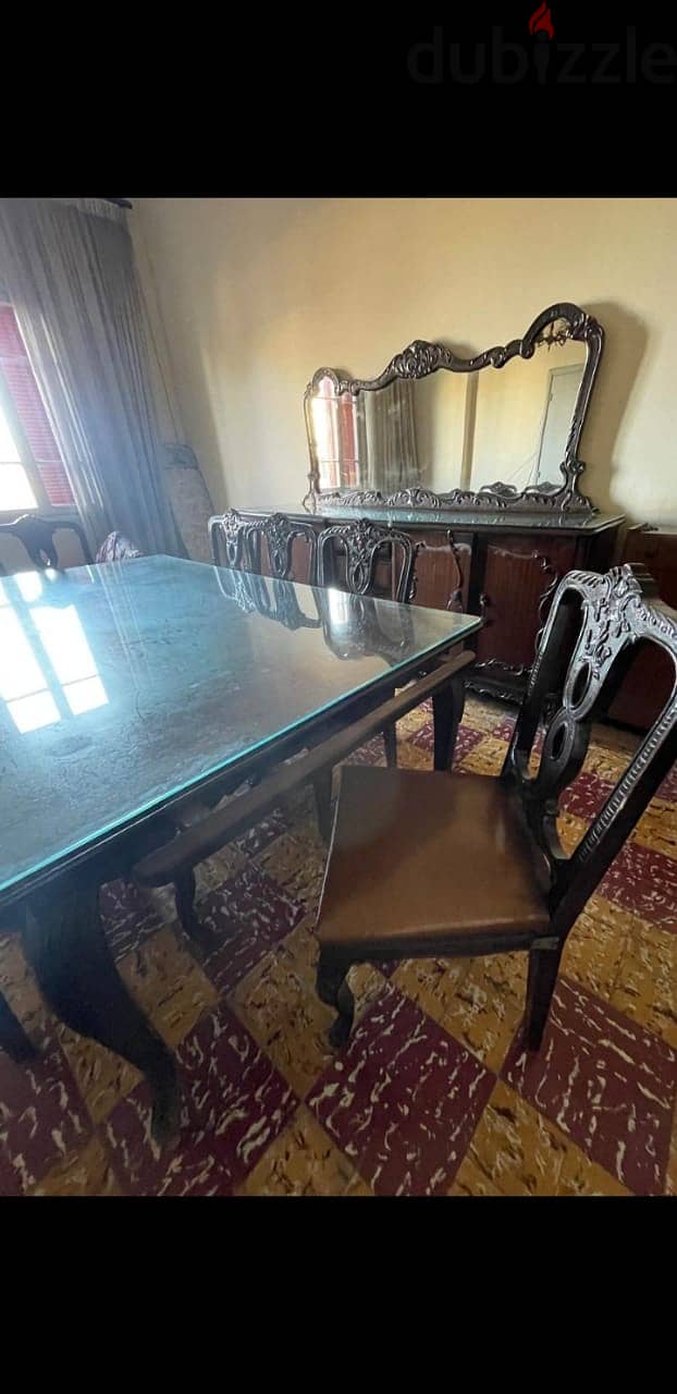 Old dining table with chairs and mirror table 0