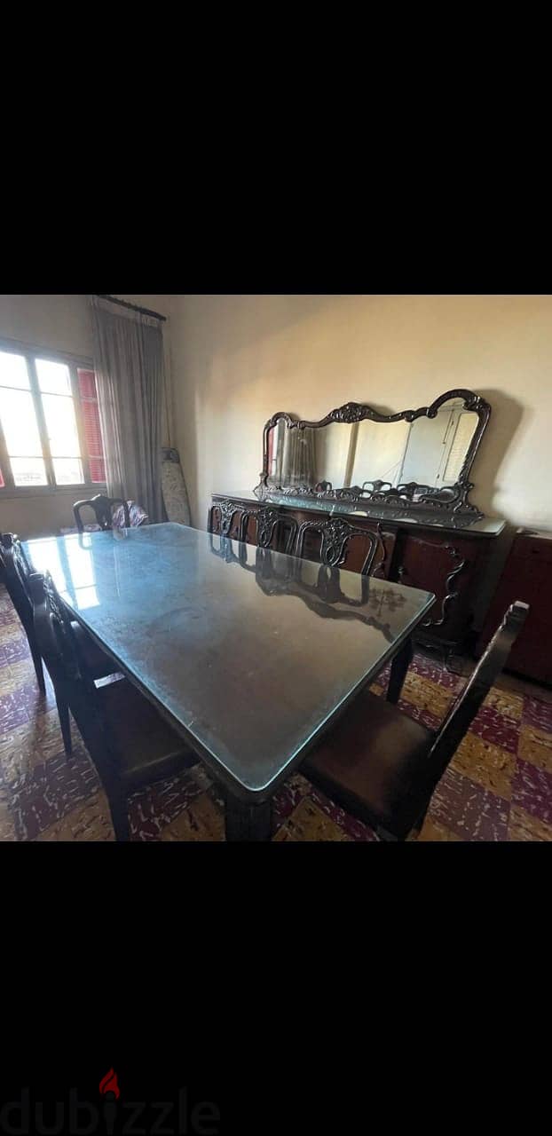 Old dining table with chairs and mirror table 1