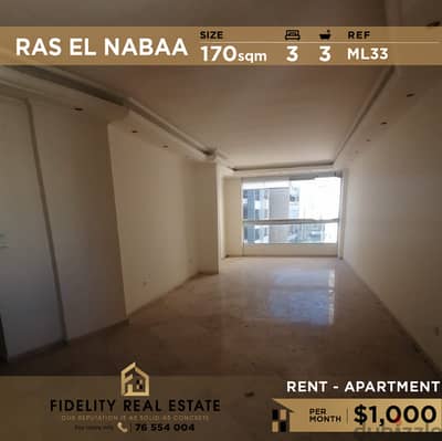 Apartment for rent in Ras el nabaa ML33  للإيجار في راس النبع