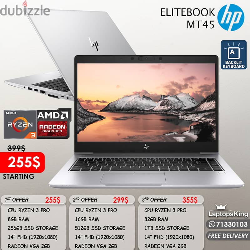 HP ELITEBOOK MT45 RYZEN 3 RADEON VGA 2GB 1920x1080 14" LAPTOPS 0