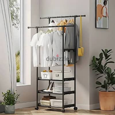 Minimalist Clothes Rack with 3 Shelves and Double Hanging Rods