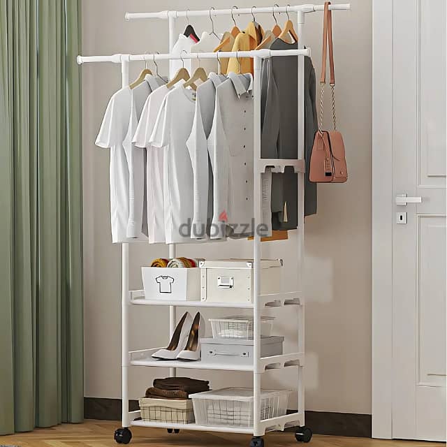 Minimalist Clothes Rack with 3 Shelves and Double Hanging Rods 5