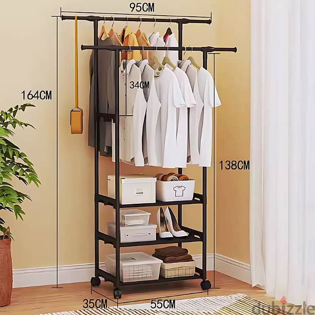 Minimalist Clothes Rack with 3 Shelves and Double Hanging Rods 6