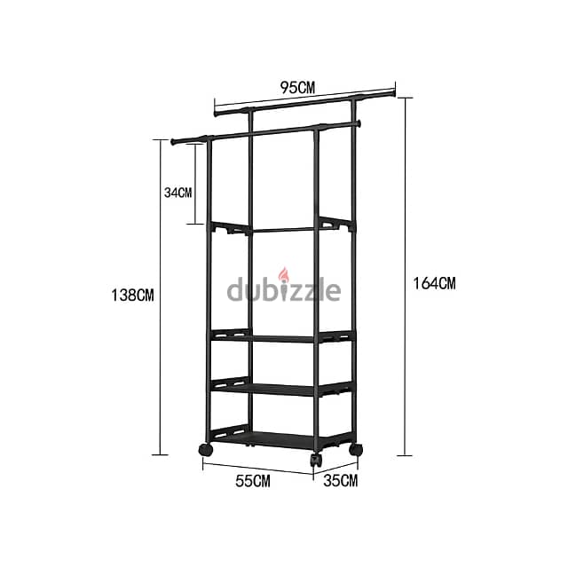 Minimalist Clothes Rack with 3 Shelves and Double Hanging Rods 7