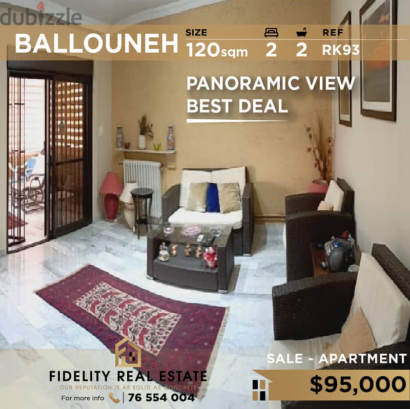 Apartment for sale in Ballouneh RK93 شقة للبيع في بلونة 0