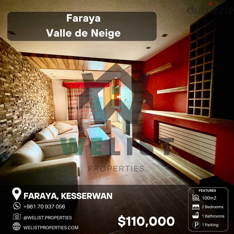 100sqm Chalet for sale in Faraya - Valle de Neige شاليه للبيع في فاريا 0