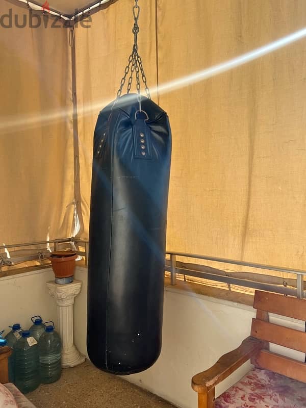 BARELY USED Boxing bag + boxing gloves and hand straps 2